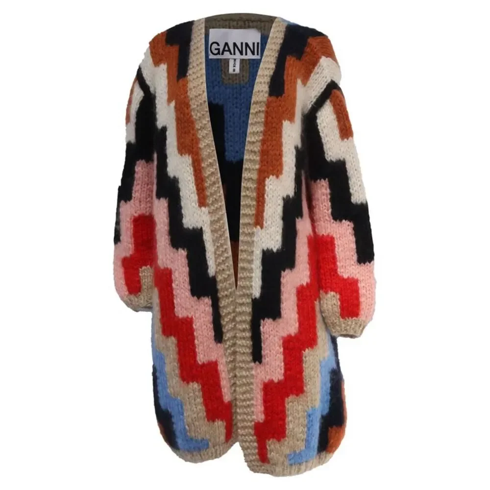Ganni Knitted Open Cardigan in Multicolor Mohair Wool